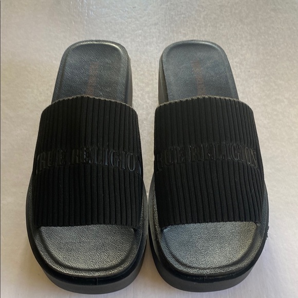 True Religion Black Jann Platform Slide Sandals Size 8.5 - Picture 1 of 11